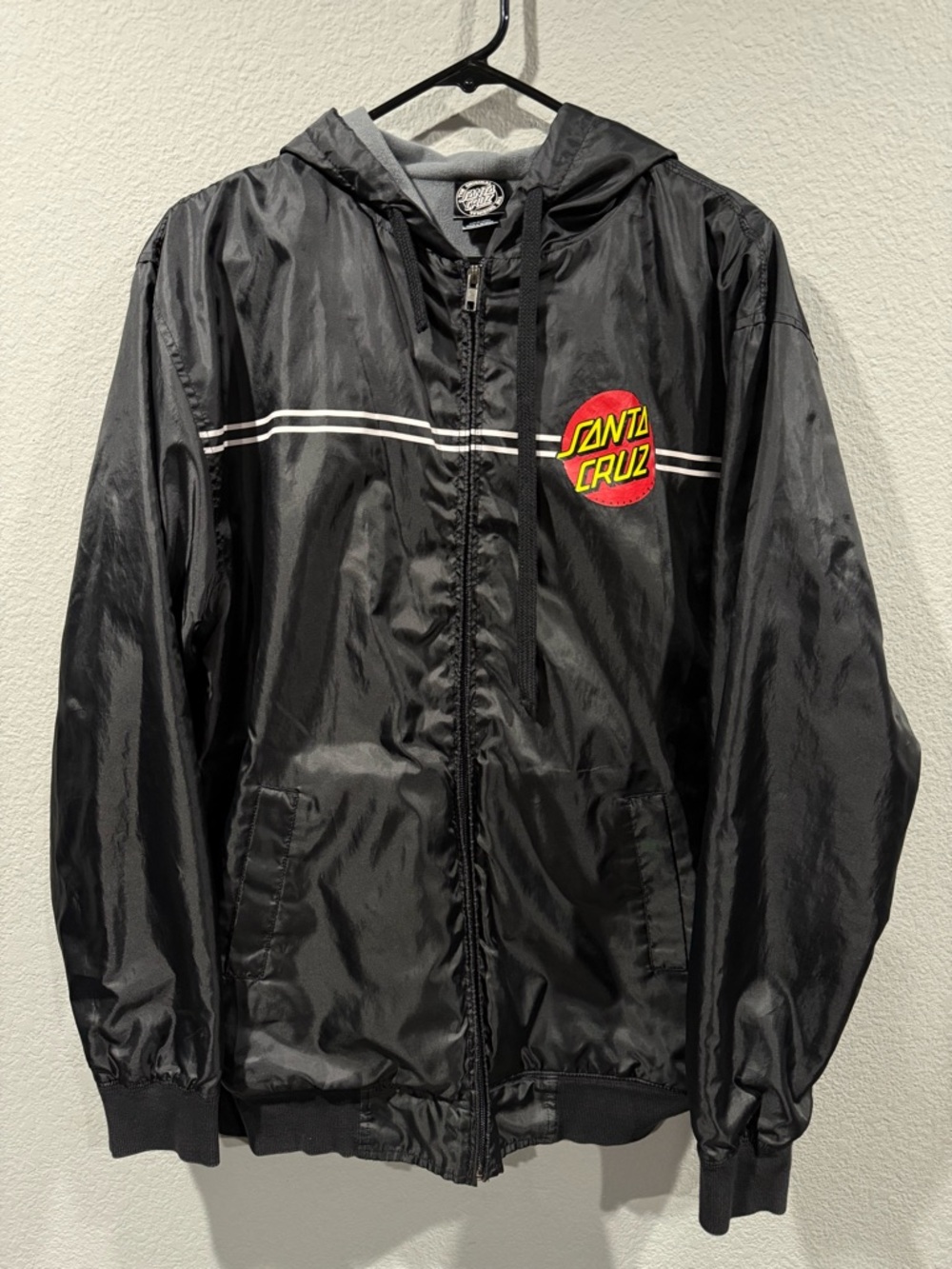 Santa Cruz Skateboards Black Windbreaker with Red & Yellow Logo